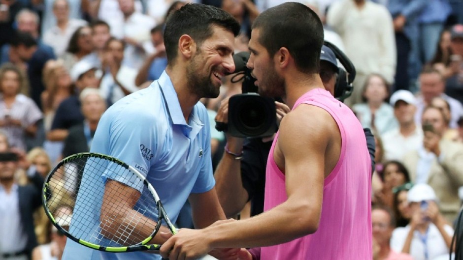 Carlos Alcaraz (R) and Novak Djokovic (L) have been drawn together in the Jimmy Connors Group at the ATP Finals