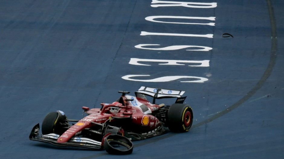 Charles Leclerc nurses his damaged Ferrari back to the pits in Brazil