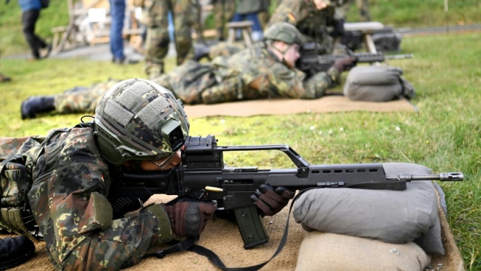 Military recruits undergo training at a base in Ahlen, western Germany