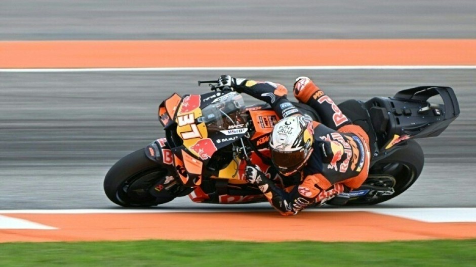 Red Bull KTM Factory Racing team's Spanish MotoGP rider Pedro Acosta sets the pace in practice in Valencia