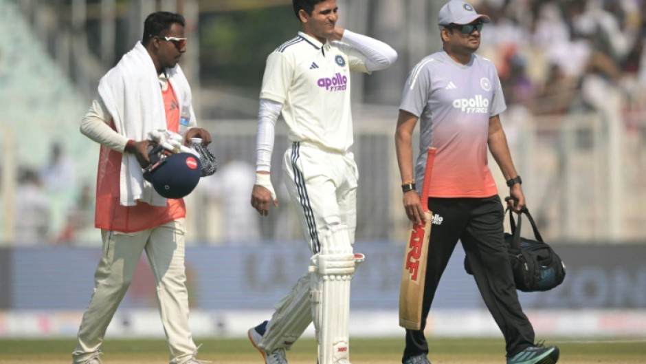 India captain Shubman Gill leaves the field with a neck spasm during Saturday's second day against South Africa