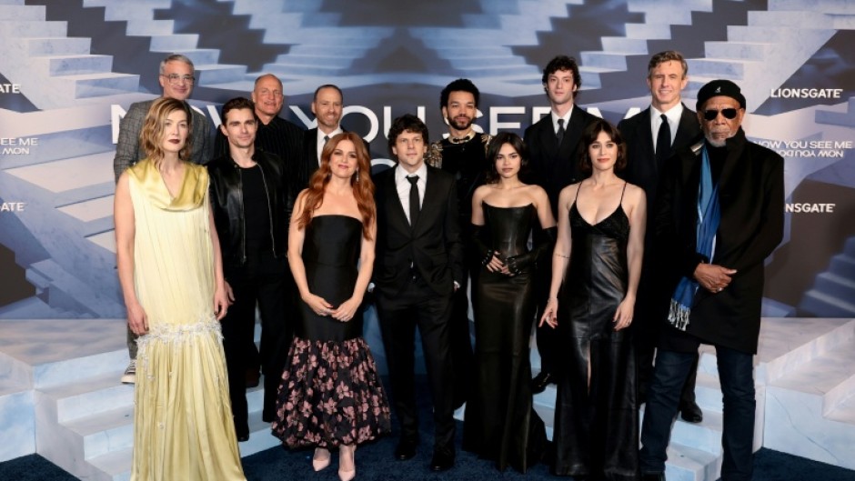Jesse Eisenberg (C) leads the cast of 'Now You See Me: Now You Don't'