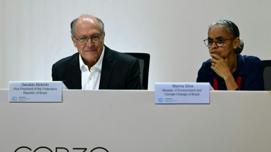 Brazil's Vice President and Minister of Industry and Trade Geraldo Alckmin (L) and Brazil's Environment Minister Marina Silva addressed the press in Belem on Monday