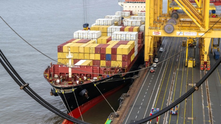 A container ship at the German port of Bremerhaven