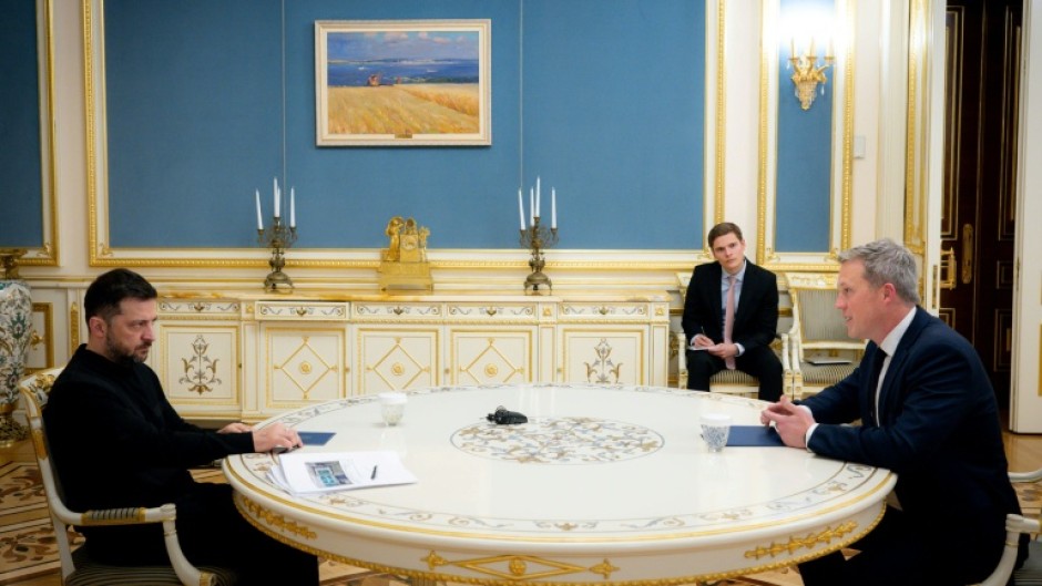 Ukraine's President Volodymyr Zelensky meets with US Secretary of the Army Daniel Driscoll in Kyiv