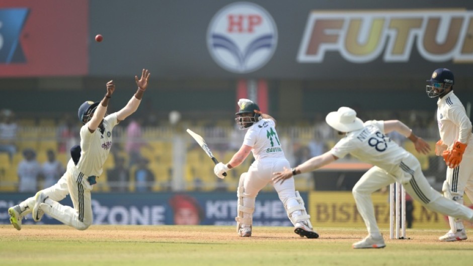 India's Sai Sudershan dives for the ball in the second Test