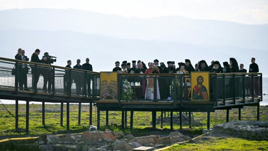 The service took place on the shores of Lake Iznik overlooking the remains of a 4th-century basilica marking the spot where the First Council took place in 325