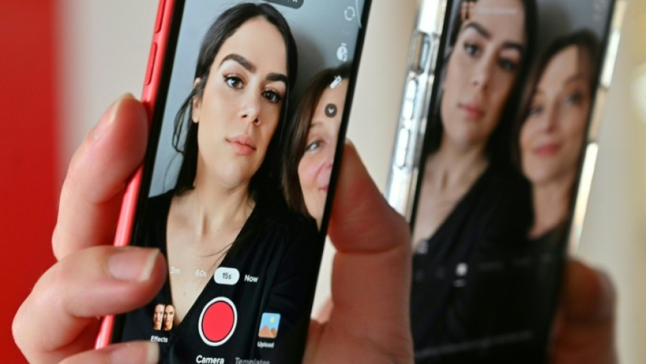 TikTok includes a "Bold Glamour" filter enabling users to change their faces, as illustrated here