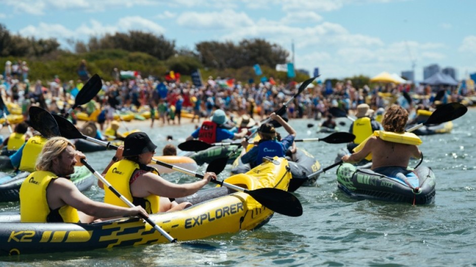 Climate activists try to blocking coal ship movements at Australia's Port of Newcastle