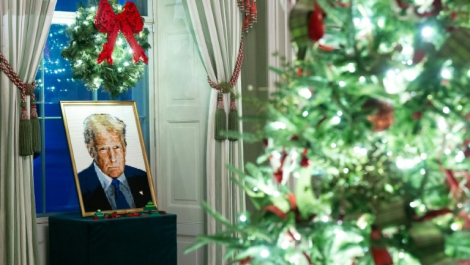 A portrait of US President Donald Trump made out of Lego is among this year's White House Christmas decorations