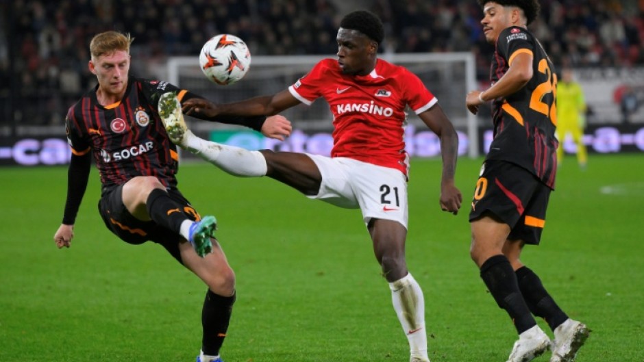 One of the arrested players was Metehan Baltaci, a defender for Turkish Super Lig club Galatasary, seen here on the left at a match against AZ Alkmaar in November last year