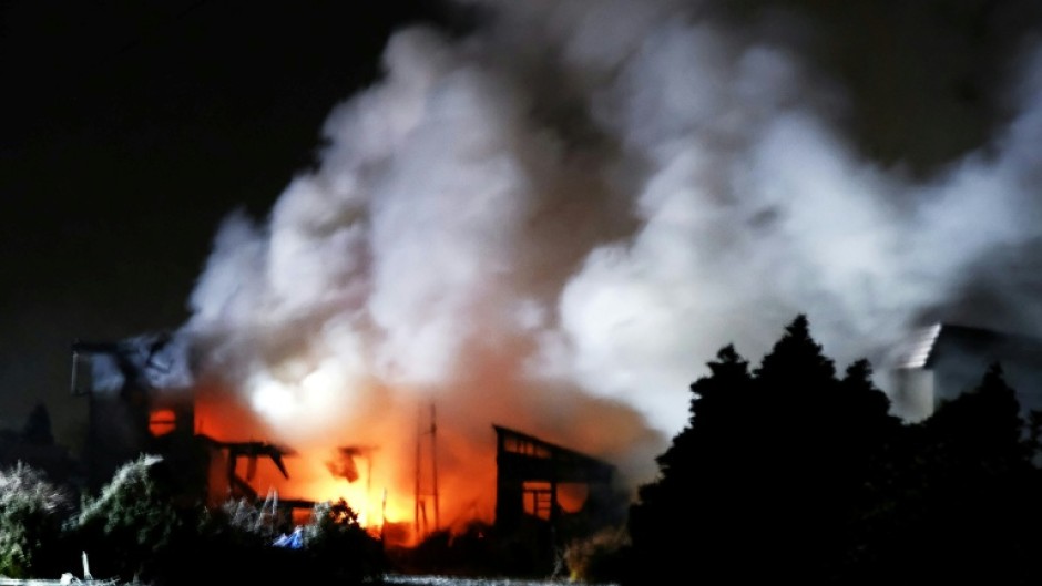 The scene of a fire that broke out after an earthquake in Aomori City, Japan