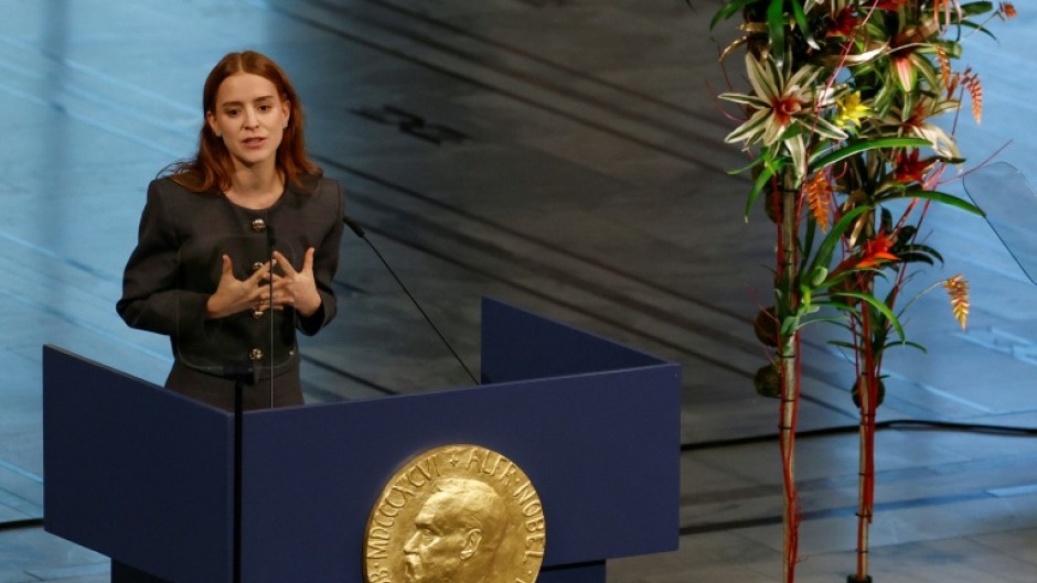 Ana Corina Sosa Machado accepted the Nobel Peace Prize on her mother's behalf