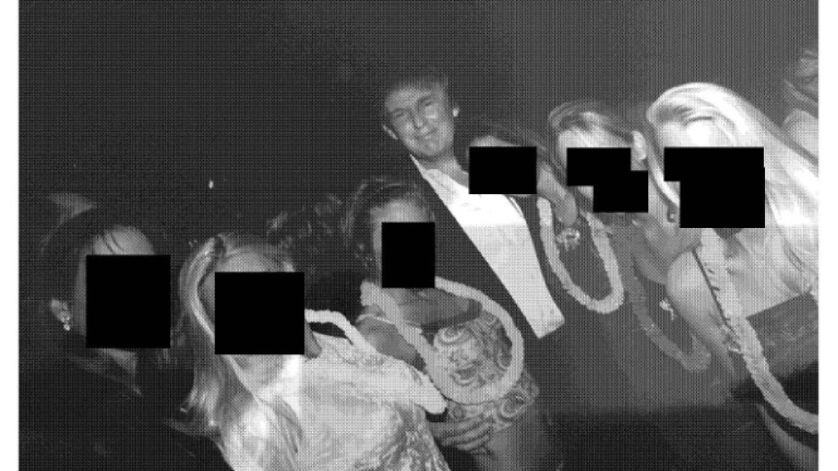This undated photo from the estate of convicted sex offender Jeffrey Epstein released by Democrats on the House Oversight Committee shows Donald Trump with a group of women whose faces have been redacted