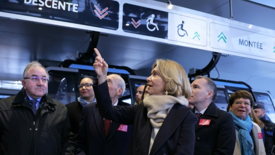 The head of the Ile-de-France region, Valerie Pecresse, attends the launch of the first urban cable car outside Paris