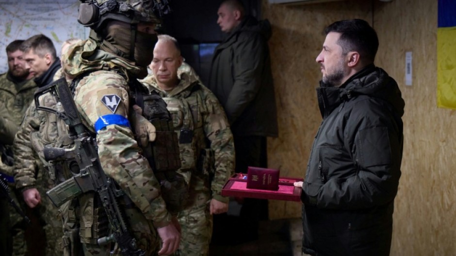 President Volodymyr Zelensky with Ukrainian forces in Kupiansk, Kharkiv region, on December 12, 2025