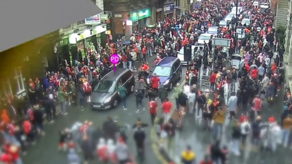 Security camera footage showed Paul Doyle driving through the crowds