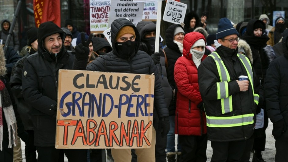 Pro-immigration protesters in front of the Quebec Immigration Ministry in Montreal, Canada