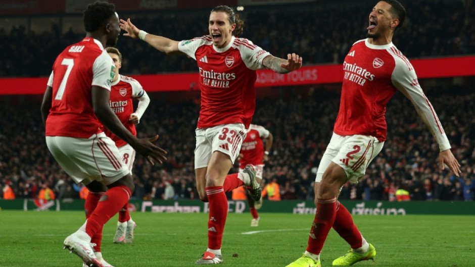 Arsenal celebrate during their League Cup win against Crystal Palace