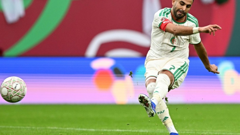 Algeria captain Riyad Mahrez scores his second goal against Sudan in Rabat.