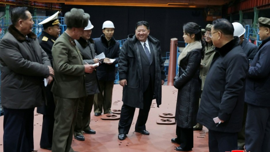 Korean Central News Agency released undated images of North Korean leader Kim Jong Un visiting a manufacturing base for nuclear-powered submarines