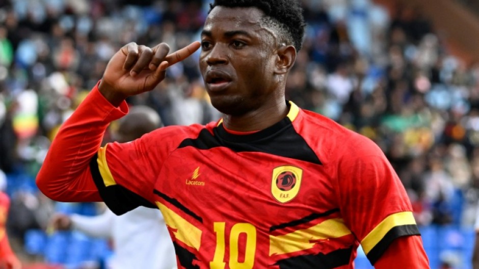 Gelson Dala celebrates scoring for Angola against Zimbabwe in Marrakesh.