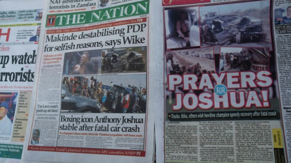 Anthony Joshua's road accident was headline news in Nigeria