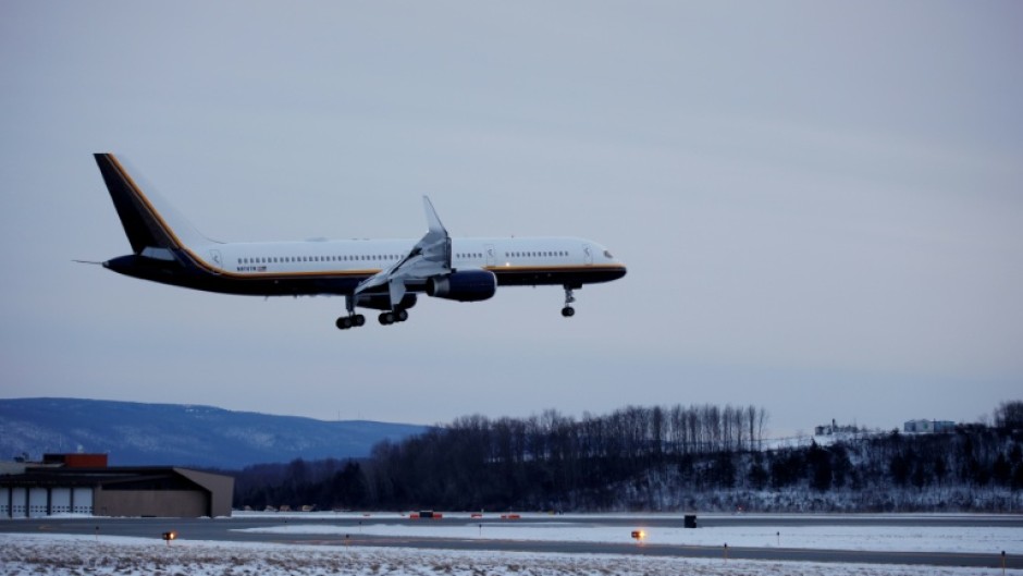 A plane carrying ousted Venezuelan President Nicolas Maduro lands at Stewart Air National Guard Base in Newburgh, New York