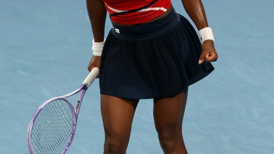 Coco Gauff celebrates victory against Poland's Iga Swiatek at the United Cup
