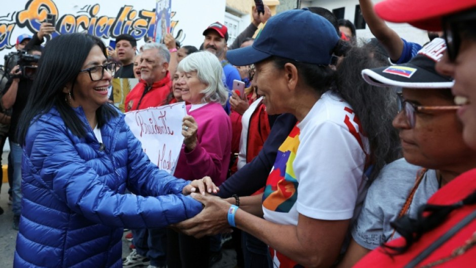 Venezuela's interim President Delcy Rodriguez greeting supporters in Caracas on January 6, 2026