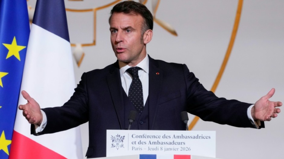 President Emmanuel Macron delivers a speech to French ambassadors at the Elysee Palace