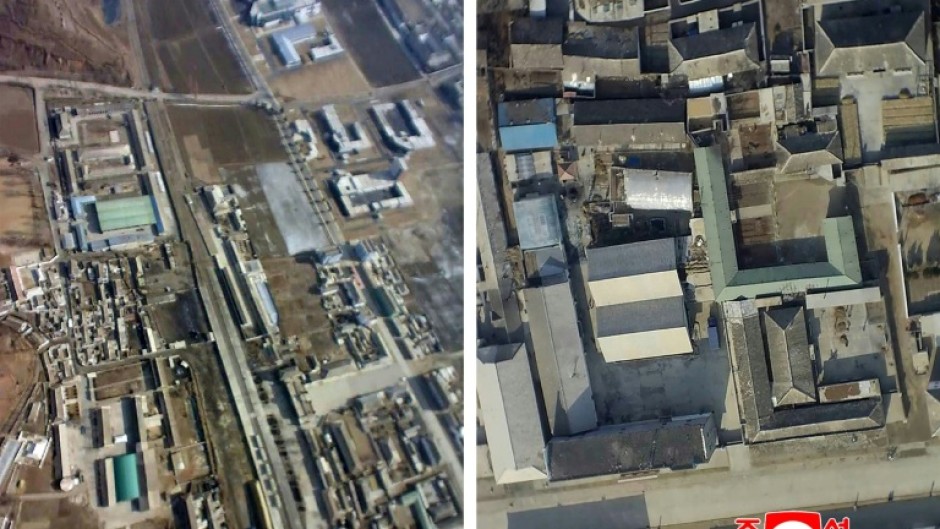 These images taken on January 4, 2026 and released as a combo image by North Korea's official Korean Central News Agency (KCNA) via KNS on January 10, 2026 shows an aerial view of Kaesong city, which North Korea claims is footage taken retrieved from a drone from South Korea that violated North Korean airspace. Seoul denies the allegation.