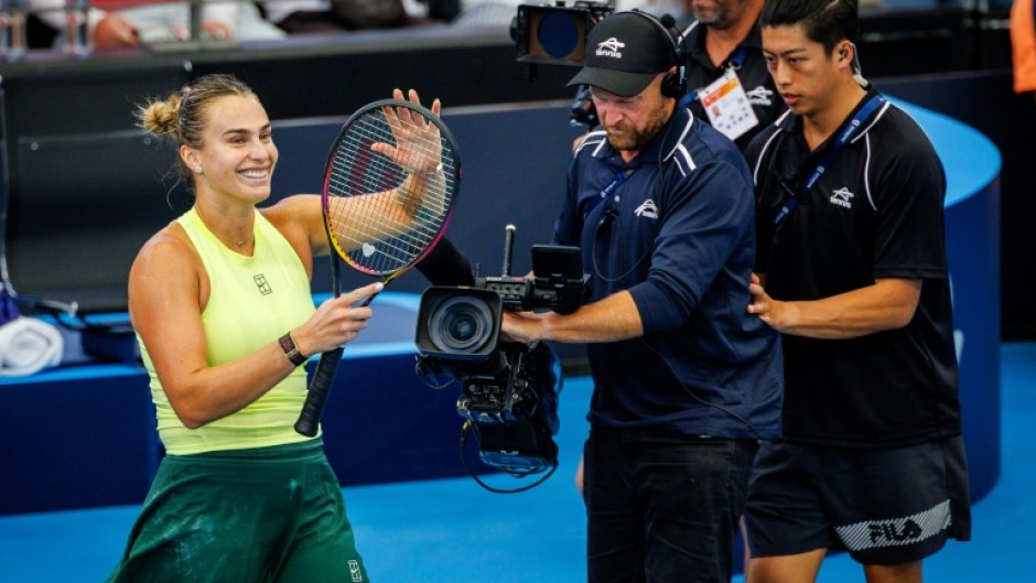 Aryna Sabalenka of Belarus celebrates in Brisbane