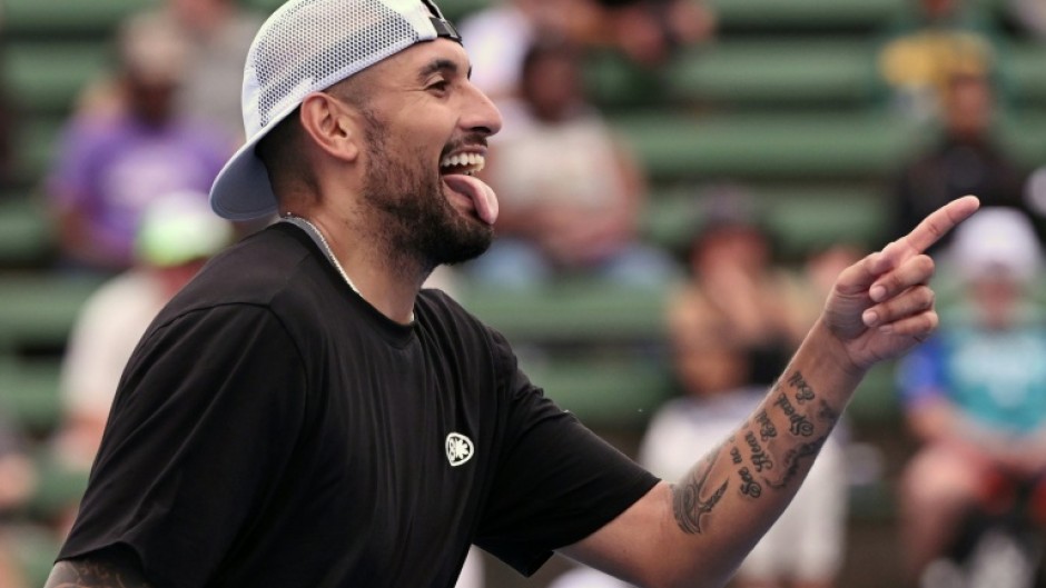 Nick Kyrgios entertains fans at the Kooyong Classic in Melbourne
