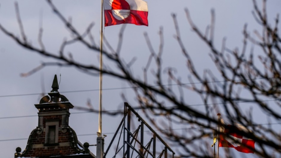The Greenlandic flag over Tivoli Castle in Copenhagen, on January 8