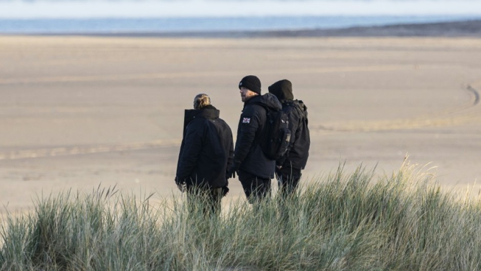 British anti-immigration activists on the beach in Gravelines in northern France on December 5, 2025
