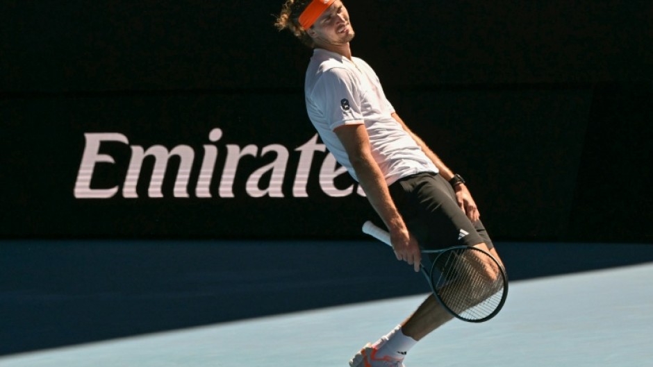 Germany's Alexander Zverev reacts on a point against Gabriel Diallo