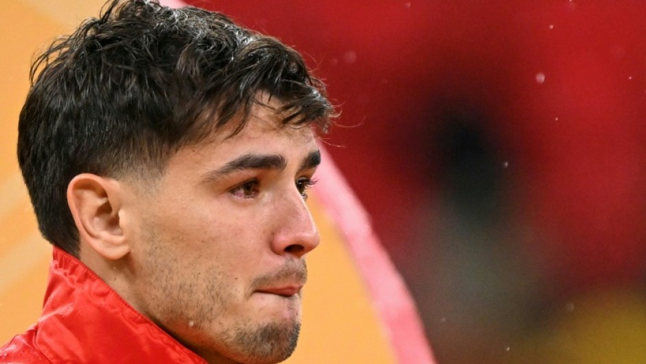 Brahim Diaz, replaced after his penalty miss, looks on from the bench as Morocco lose the Africa Cup of Nations final football to Senegal