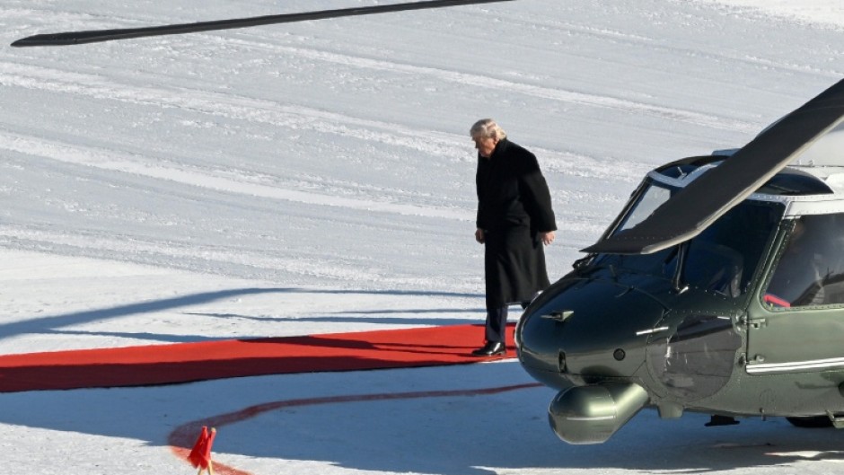 US President Donald Trump steps out of Marine One at Davos, where Greenland will dominate the agenda