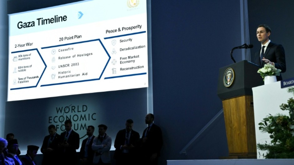 US businessman Jared Kushner presents his "master plan" for Gaza at the the World Economic Forum in Davos on Thursday