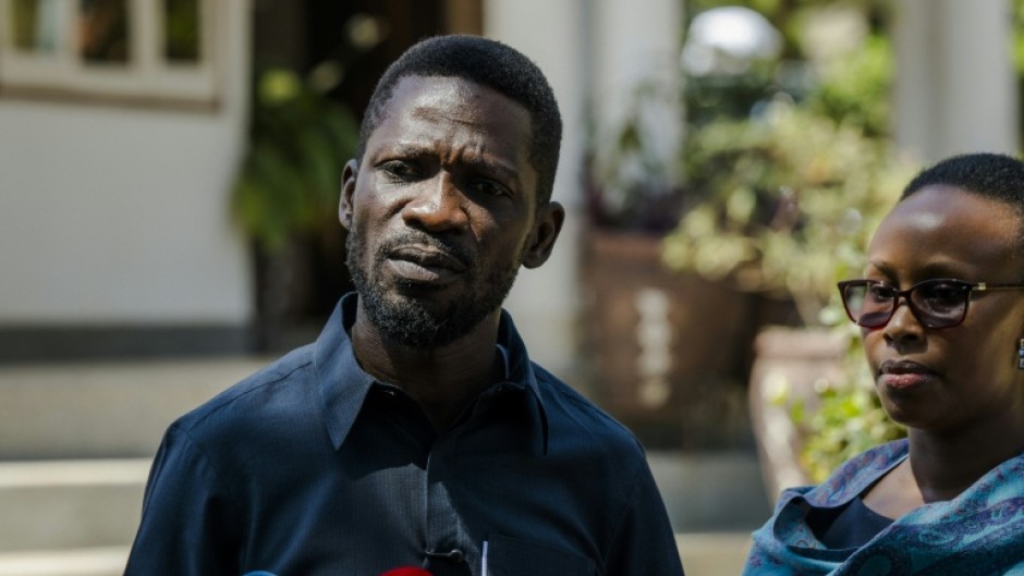 Uganda opposition leader and National Unity Platform (NUP) presidential candidate Robert Kyagulanyi Ssentamu, popularly known as Bobi Wine, speaks at a press conference at his house in Kampala on January 15, 2026, during Uganda's 2026 general elections