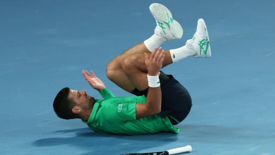 Novak Djokovic took a tumble during his Australian Open third round win over Botic van de Zandschulp