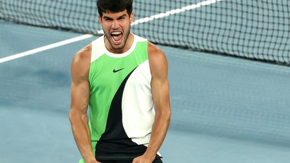 Spain's Carlos Alcaraz celebrates victory over Australia's Alex de Minaur