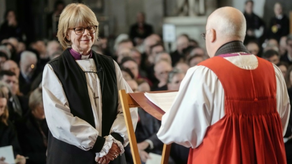 Sarah Mullally (L) takes part in the 'Confirmation of Election' ceremony to legally confirm her position as the new Archbishop of Canterbury, at St Paul’s Cathedral in London on January 28, 2026.
