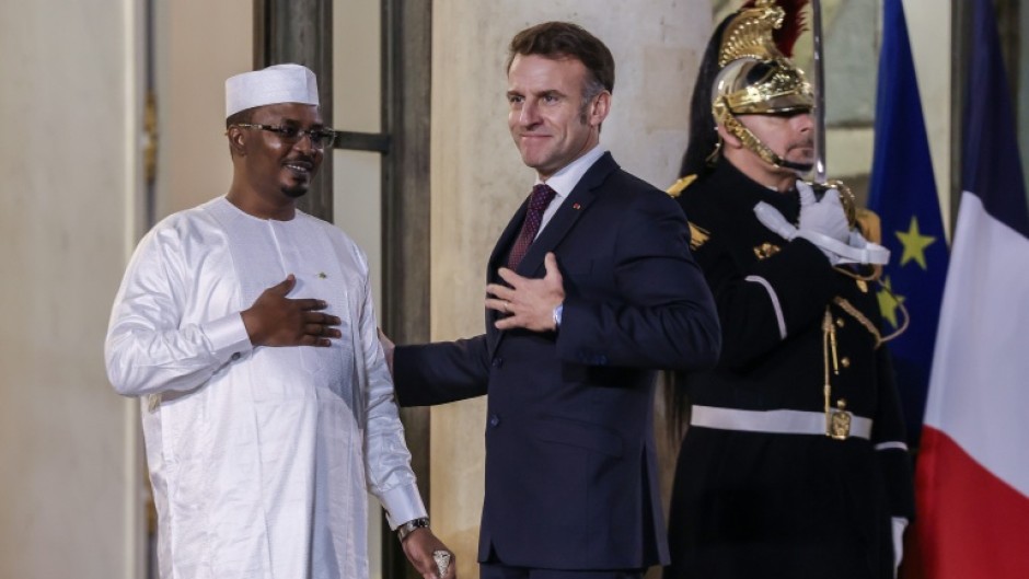 Chad's President Mahamat Idriss Deby Itno, left, and French President Emmanuel Macron at the Elysee Palace on Thursday