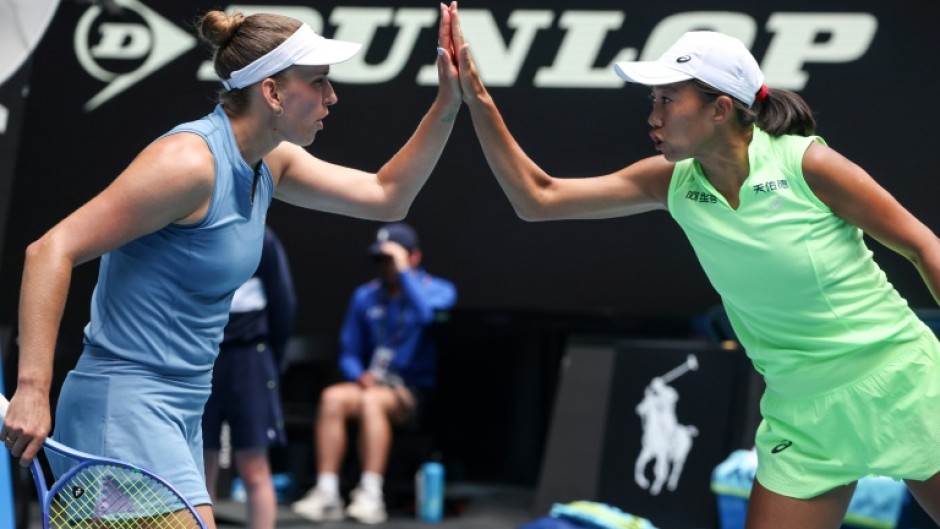 Belgium's Elise Mertens (L) and partner China's Zhang Shuai won the Australian Open women's double title