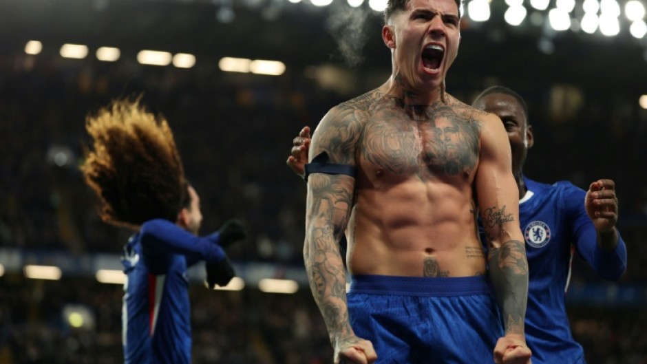 Chelsea's Enzo Fernandez celebrates after scoring against West Ham