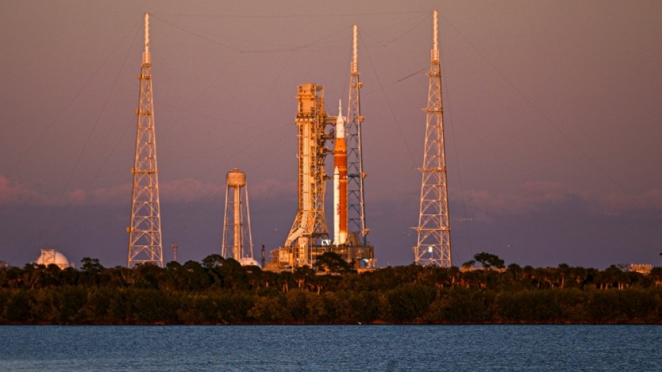 The Space Launch System (SLS) rocket and the Orion spacecraft, integrated for the Artemis II mission, are seen at Launch Pad 39B at the Kennedy Space Center in Cape Canaveral, Florida