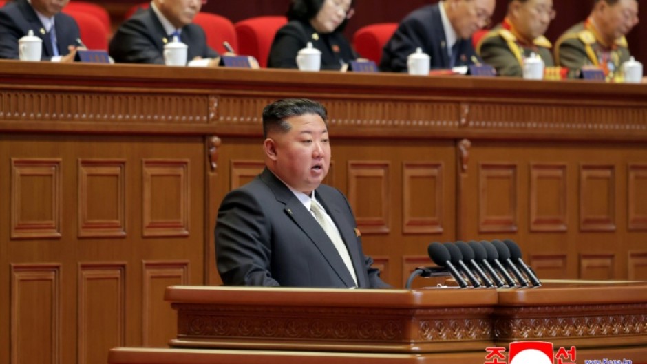 North Korean leader Kim Jong Un delivers a speech to mark the opening of the ruling Workers' Party congress.