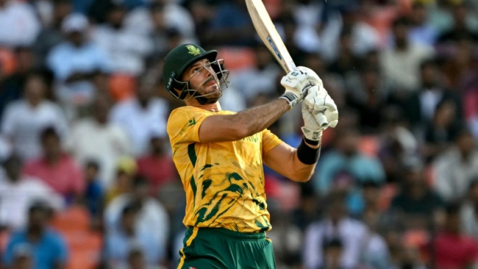 South Africa's captain Aiden Markram watches the ball after playing a shot against the West Indies in Ahmedabad